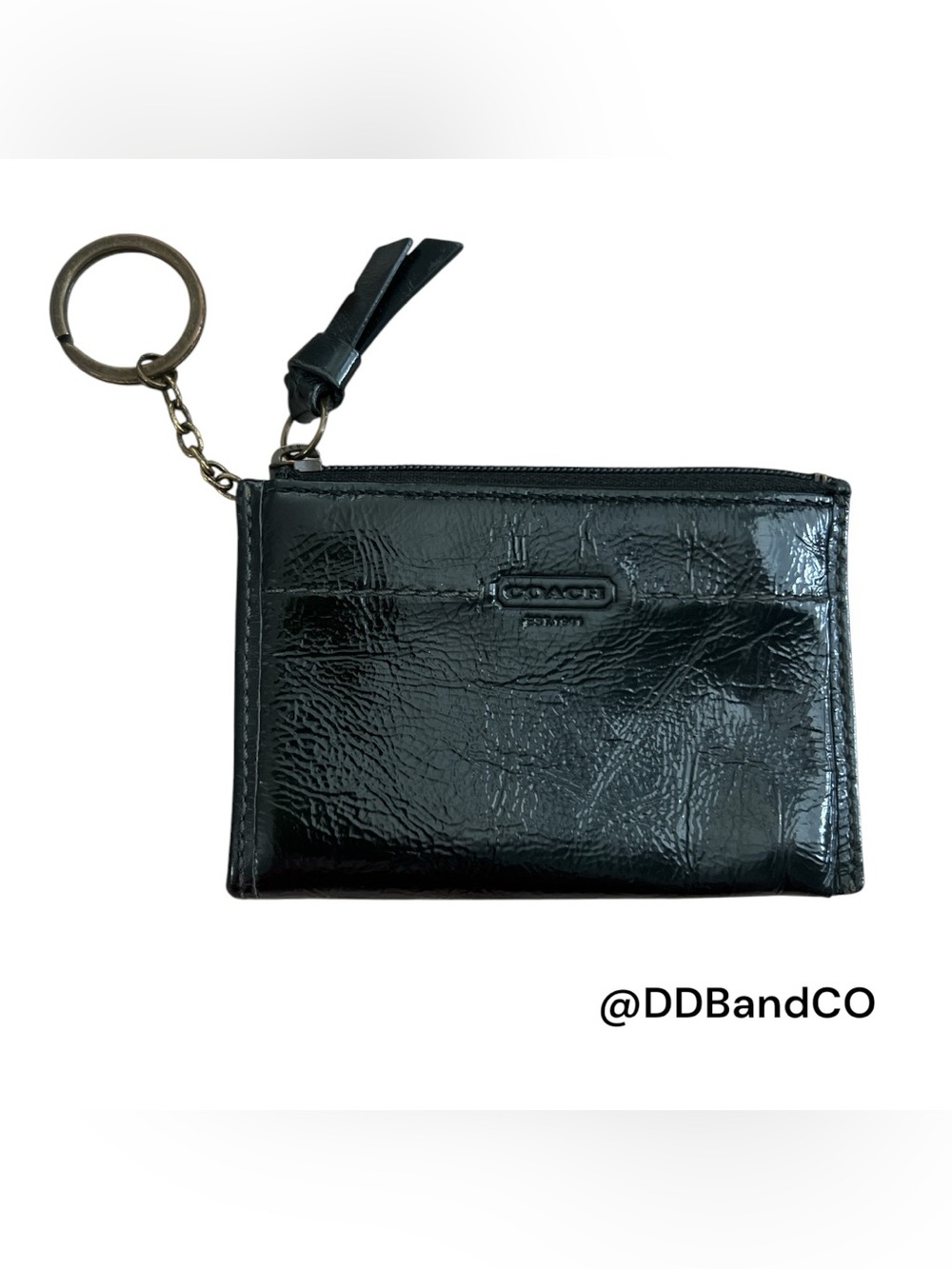 Vintage Coach black crinkled patent leather card case